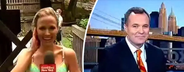 (VIDEO)News anchor gets a little TOO excited when reporter strips down to bikini