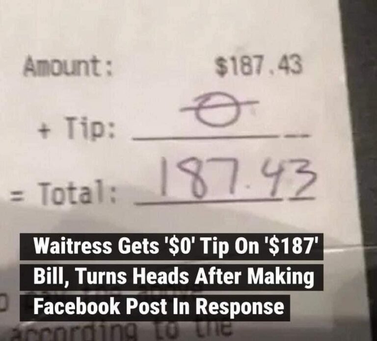 Waitress gets ‘$0’ tip on ‘$187’ bill, turns heads after making Facebook post ,in response.