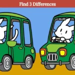 Find 3 differences between the rabbit driving car pictures in 17 seconds!