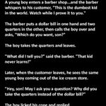 A young boy enters a barber shop…