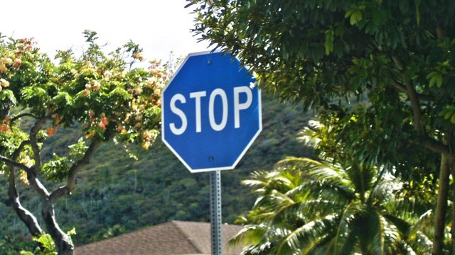 Have you ever seen a “STOP” sign with a blue background on the road? Here’s what it means