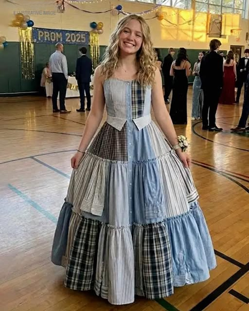 I Sewed a Dress From My Dad’s Shirts for Prom in His Honor – My Classmates Laughed Until the Principal Took the Mic and the Room Fell Silent