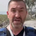 Terrifying moment British journalist is hit by missile while filming report
