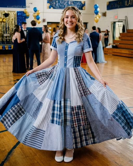 I Sewed a Dress From My Dad’s Shirts for Prom in His Honor – My Classmates Laughed Until the Principal Took the Mic and the Room Fell Silent