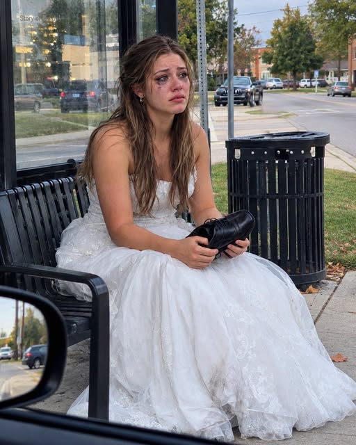 I Found My Younger Sister Sitting Alone at a Bus Stop in Her Wedding Dress, Holding Just One Man’s Dress Shoe – When I Asked Where Her Husband Was, She Burst Into Tears